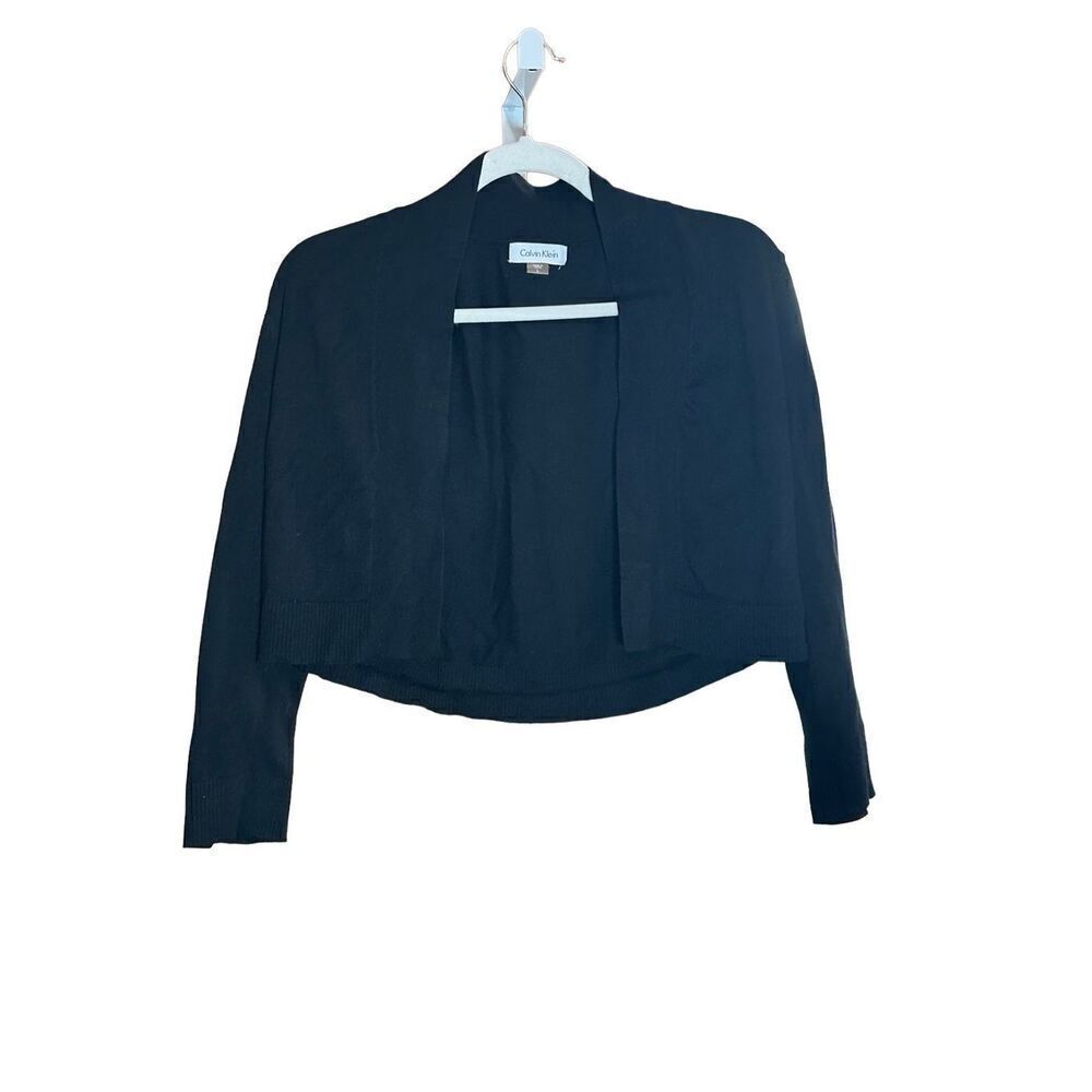 Calvin‎ Klein Womens black cropped long sleeve open cardigan sz L